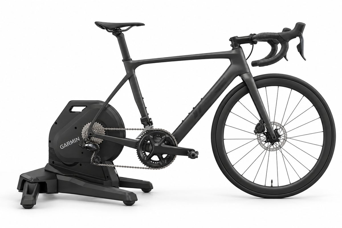 Tacx Nēra hometrainer med racercykel monteret (AI-illustration)